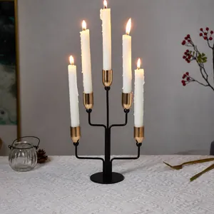 Moderner Nordischer Eisen Aluminium Kerzenständer Mattschwarz Und Gold Galvanisiert Mehrarmiger Kerzenhalter Für Hochzeit Party Heimdekoration