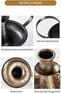Makro-Details des Eisen-Kerzenhalters mit geprägten Texturen und handbemaltem Finish