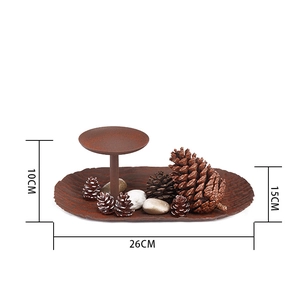 Vintage Roest IJzeren Kerst Kandelaar Met Dennenappels En Stenen Retro Metalen Tafel Middenstuk Voor Vakantie Huis Decoratie