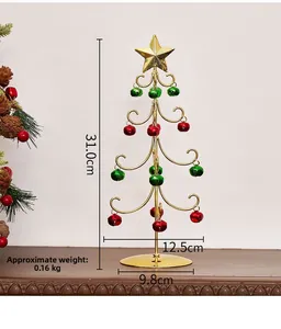 Goldener Weihnachtsbaum aus Eisen für den Tisch mit bunten Glocken und 31cm Größenangabe