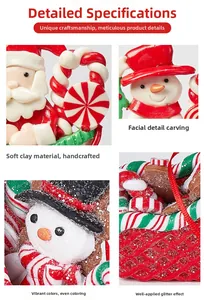 Nahaufnahme handgefertigter Weihnachtsschmuck aus Fimo mit Schneemann- und Weihnachtsmann-Motiv