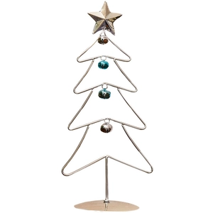 Moderne Mini-Weihnachtsbaum-Tischdeko aus Eisen mit Stern und bunten Metall-Glocken