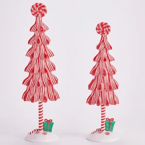 Stil A Set: Zwei rot-weiße Pfefferminz-Mini-Weihnachtsbäume mit Geschenkbox-Basisdekor