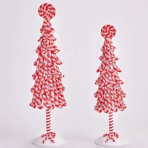 Set Stil B Mini-Weihnachts-Süßigkeitenbäume mit rot-weißen Spiralen aus Tonmasse