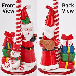 Vorder- und Rückansicht von festlichem Weihnachtsmann- und Schneemann-Kerzenständer Dekor