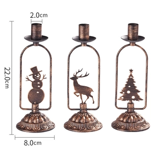 Ensemble de 3 bougeoirs de Noël européens vintage en métal avec bonhomme de neige