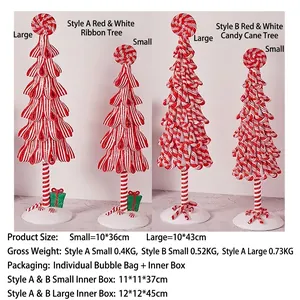 Rote und weiße Mini-Weihnachtsbaum-Dekorationen im Bonbon-Stil in zwei Größen