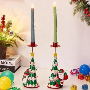 Europäischer Vintage Weihnachtsbaum Kerzenständer mit Schneemann und Nikolaus Figuren