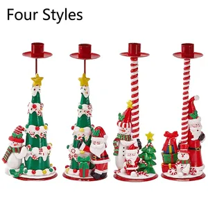 Europäische Vintage-Weihnachtskerzenhalter mit Nikolaus-, Schneemann- und Baumfiguren