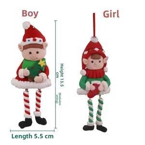 Zweiteiliges Set Weihnachts-Elfen Anhänger in Rot und Grün, 13,5 cm hohe Weihnachtsdekoration