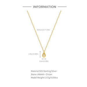 Detailed specs of S925 sterling silver water drop necklace with AAAAA zircon stone