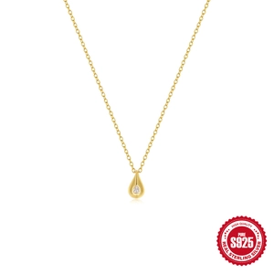 S925 Sterling Silver Teardrop Pendant Necklace Zircon Inlaid Gold Plated O-Chain Minimalist Jewelry For Women Gift