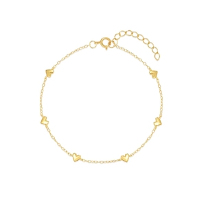 Minimalist S925 sterling silver gold heart charm bracelet with adjustable lobster clasp