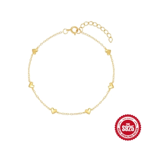 925 Sterling Silver Heart Charm Bracelet For Women Gold Silver Plated Dainty Minimalist Heart Link Chain Bracelet Jewelry Gift