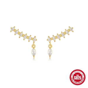 Elegante S925 Sterling Silber Marquise-Zirkon-Ohrringe mit glänzendem Gold-Finish