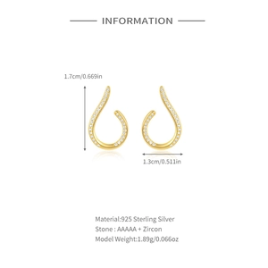 Detail view of S925 sterling silver curved hook earrings with AAAAA zircon pavé setting