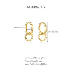 Detailed view of S925 sterling silver 18K gold earrings with AAA zirconia inlay