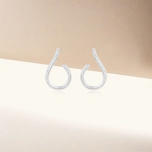 Macro shot of silver teardrop earrings with shimmering micro-pave cubic zirconia stones