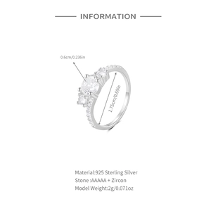 Detailed view of 925 sterling silver ring with AAAAA zircon and stone size specifications