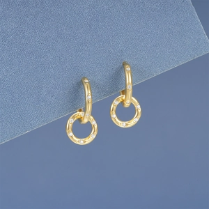 Minimalist gold S925 sterling silver interlocking double hoop earrings with cubic zirconia