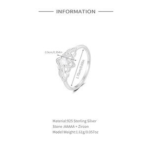 Macro view of S925 sterling silver ring with floral openwork and round zircon stone