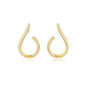 Detailed macro view of gold-plated 925 silver wave earrings with micro-paved zircons