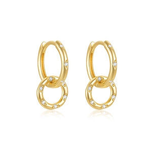 S925 sterling silver interlocking double hoop earrings with gold plating and zircon inlay