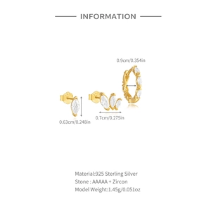 Detailed view of S925 sterling silver gold earrings set with AAAAA zircon marquise stones