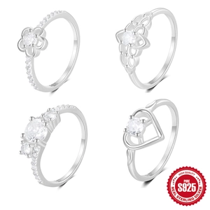 925 Sterling Silver Flower Heart Zircon Ring For Women Elegant Inlaid Sparkling Fashion Finger Ring Wedding Party Jewelry Gift