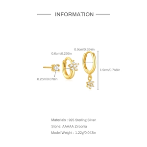 Detailed technical info for gold S925 silver earrings set with AAAAA zirconia