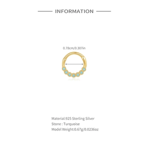 Detailed view of 925 sterling silver gold-plated ring with turquoise inlay measurements