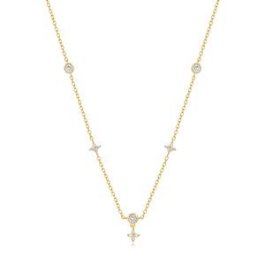 Elegante collar de capas en plata S925 oro de 18K con flores y diamantes