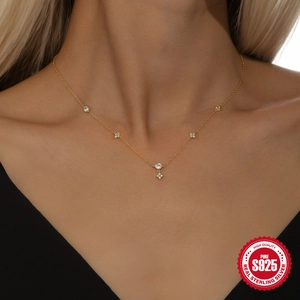 Gargantilla de plata S925 dorada con flores de circonita brillante para mujer elegante