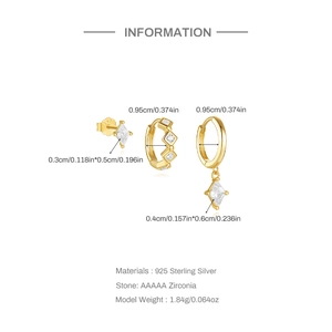 Detail specifications of 925 sterling silver star moon earrings set with zirconia