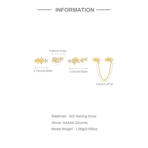 Detail specificaties van de 4-delige S925 sterling zilveren vergulde oorbellen met zirconia