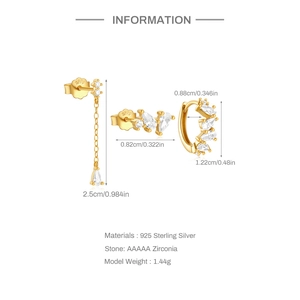 Detailed specs of S925 silver earrings set with gold plating and AAAAA zircons