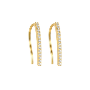 Minimalist S925 sterling silver gold-plated row diamond curved line hook earrings