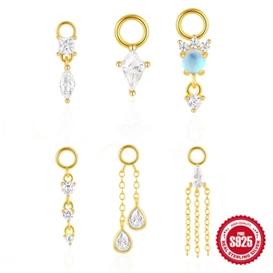 Pendentif de Boucle d'Oreille en Argent Sterling 925 Uniquement Sans Chaîne Minimaliste Plaqué Or Zircone Accessoires Géométriques Femme