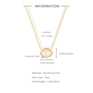 925 Sterling Silver necklace with oval pink opal pendant and chain length dimensions