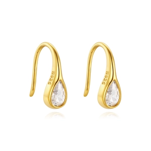 Classic 925 sterling silver U-shaped gold earrings with marquise-cut white zircon