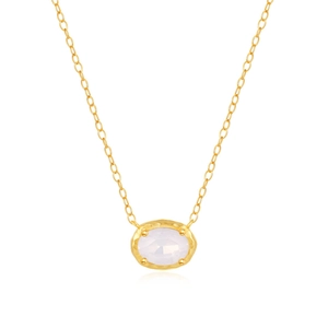 Elegant gold S925 silver necklace with textured oval pink opal gemstone pendant