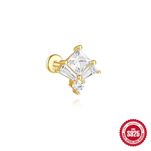 Sparkling S925 sterling silver clover earrings with cubic zirconia and gold plating