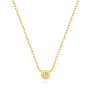 S925 sterling silver gold plated necklace with octagram star zircon pendant on white background