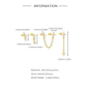 Detalle del set de pendientes de plata S925 con flecos triangulares, medidas y pesos reales