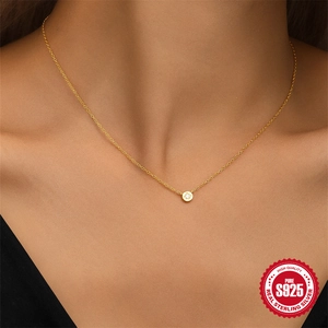 Elegant gold S925 sterling silver starburst necklace with zircon pendant for women
