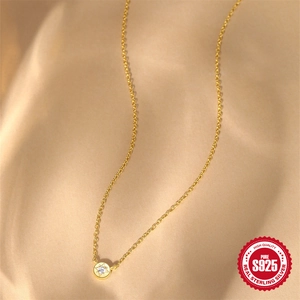 S925 sterling silver gold eight-pointed star necklace with zircon on satin background