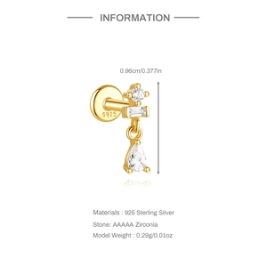 Detailweergave van een S925 sterling zilveren oorknopje met AAAAA zirconia steen