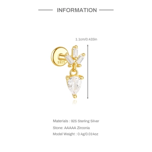 Detailopname van S925 sterling zilveren gouden oorbel met AAAAA-zirkonia en S925-keurmerk