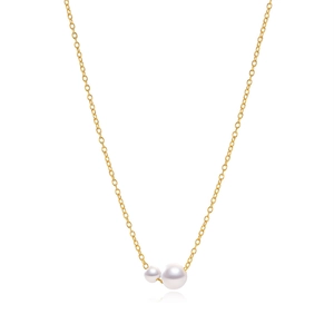 Elegante collar de plata S925 chapado en oro con perlas blancas dobles y diseño minimalista