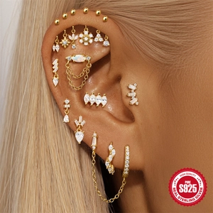 S925 sterling silver gold plated earring set with snowflake and marquise cubic zirconia